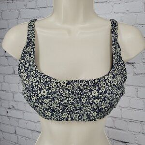 Everlane Blue & Beige Floral ReNew Removable Pads Adjustable Bikini Swimsuit Top